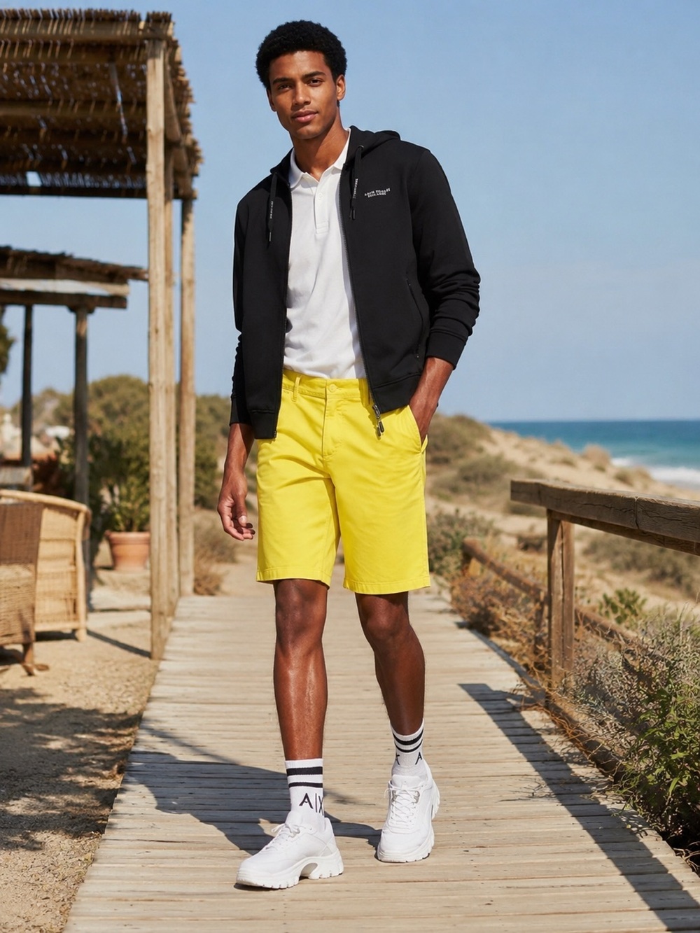 Armani Exchange Yellow Men’s Flat Front Shorts
